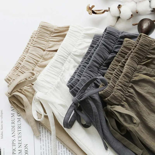 Cotton and Linen Bow Shorts for Women Summer High Waist Loose Thin All-match Wide-leg Three-point Pants Outer Wear Casual Short Pants Sports Shorts