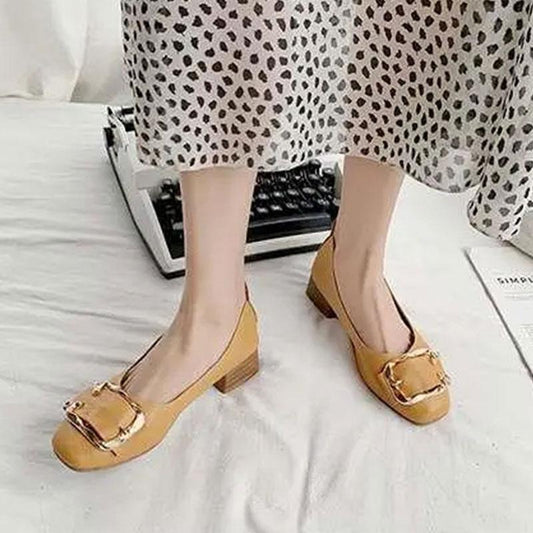 Breathable Casual Shoes Fairy Single Shoes Spring and Autumn Pumps Mid-heel Thick Heel Summer Beanie Shoes Leather Shoes Mother Shoes
