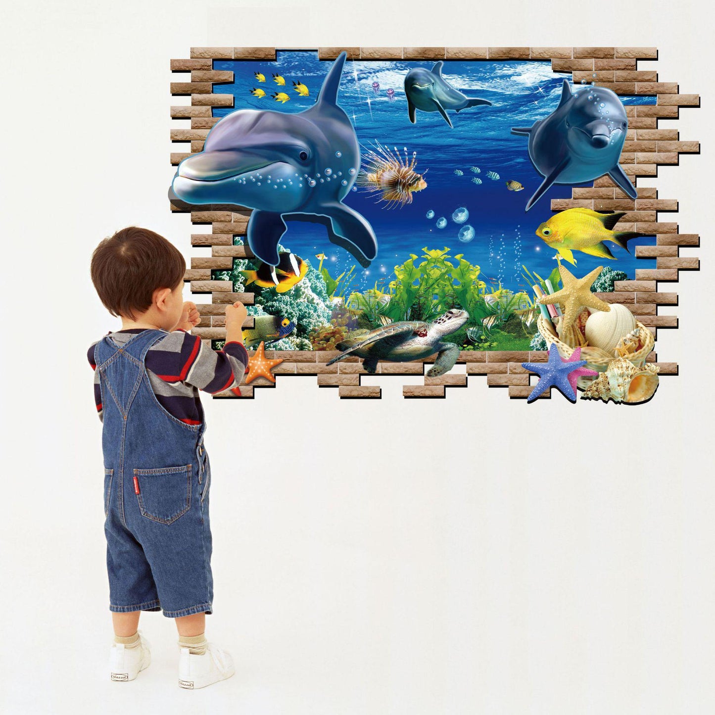personality self-adhesive living room bedroom 3D wall stickers can move the underwater world