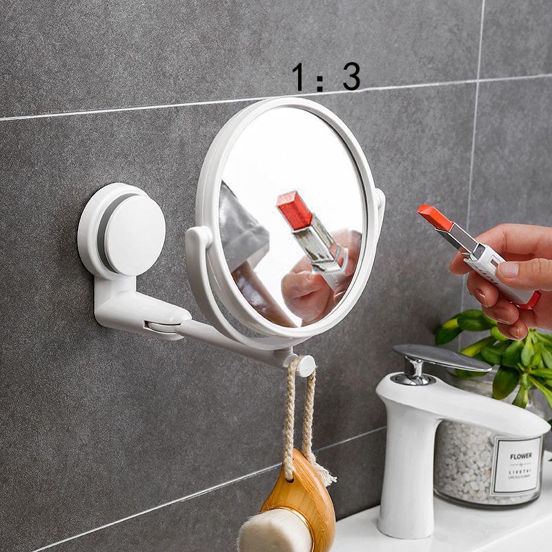Wall-mounted Makeup Mirror Bathroom Bedroom Free Punch 360 Rotation Double-sided Mirror Three Times Magnifying Glass