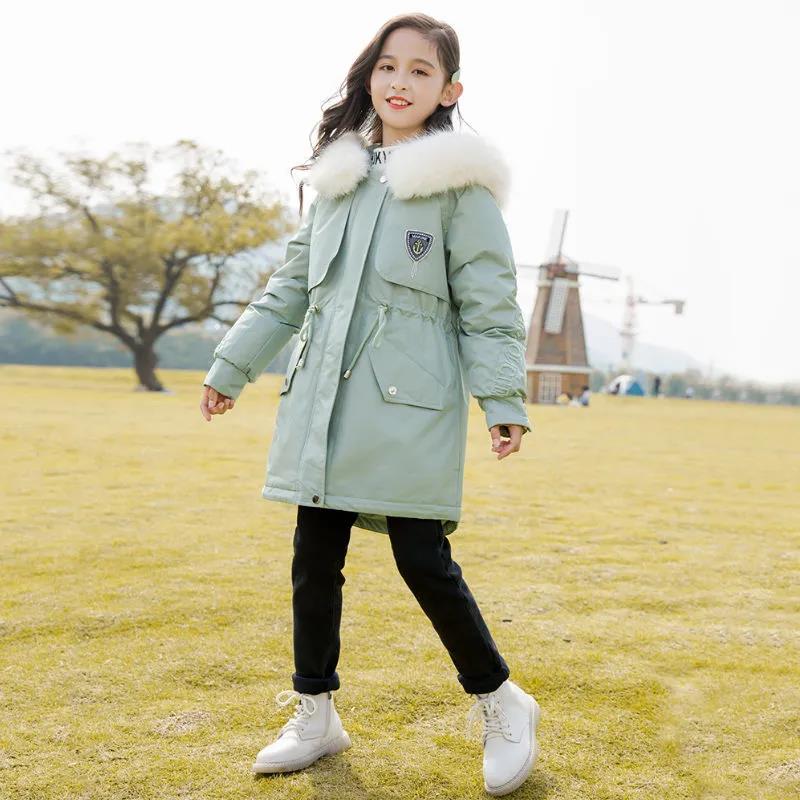 Girls Big Fur Collar Winter Coat Thicken Korean Style Pie To Overcome cotton clothes Warm and Windproof Plus Fleece Jacket