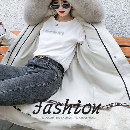 Winter Fashion Trend Real Fox Rex Rabbit Fur Liner Removable Mid-length Fur Coat Jacket