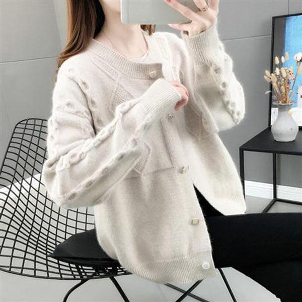 Autumn and Winter Cardigan Casual Jacket Fashion Knit Solid Color Sweater Loose-fitting Ladies Jacket