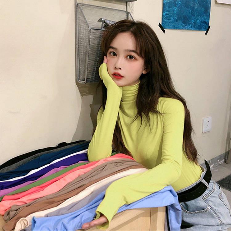 Pofulove Long-Sleeve Suit Bottoming Shirt Plus Velvet Thickening Winter Half-High Collar Slim