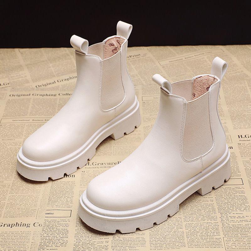 New Women Boots Pu Leather Autumn Women's Ankle Boots Ladies Fashion Shoes Non-Slip Platform Slip on Female Boot