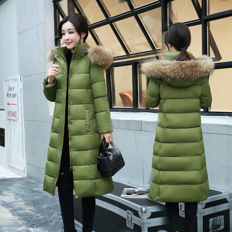 Winter Women's Down Jacket with Large Fur Collar Over The Knee Hooded Jacket Plus Down Padded Down Jacket