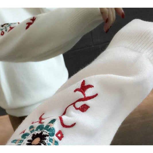 Casual Autumn Winter Turtleneck Sweater Women Embroidery Knitted Sweaters Warm Pullover Sweater