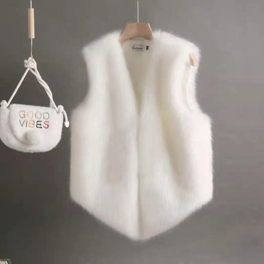 Faux Fur Waistcoat Women's Short Imitation Rex Rabbit Fur Waistcoat Slim and Thin Fur Vest Waistcoat Keeps Warm and Comfortable