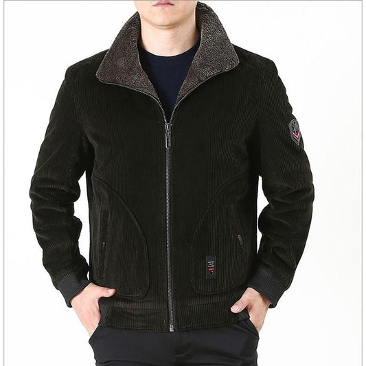 Corduroy Men's Jacket Autumn and Winter Plus Velvet Thick Casual Middle-aged Men's Jacket