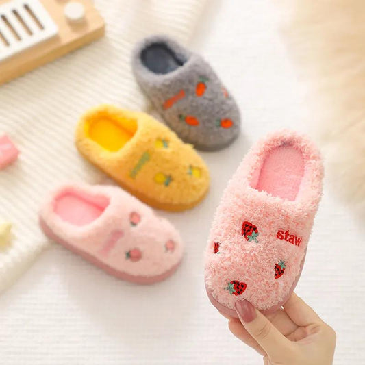 Winter Slippers Kids Toddler Girl Baby Boys Fur Slides Cotton Indoor Shoes Warm Fluffy House Children Slipper