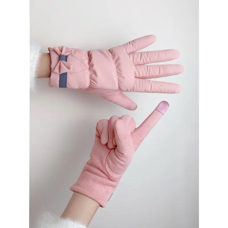 Gloves Plus Velvet Thickening Warm and Cold Protection Cute Girls Windproof Waterproof Touch Screen Korean Version Cycling Gloves for Women