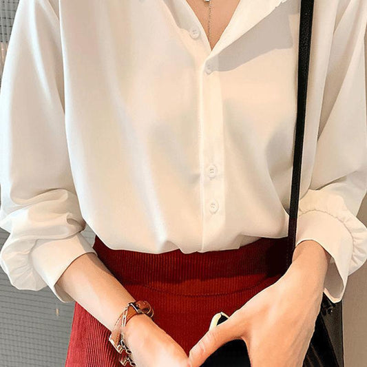Loosely Stacked White Shirts Are Thin Design Niche Tops Chiffon Shirts Women's Summer Work Wear Stand-up Collar Casual Shirts