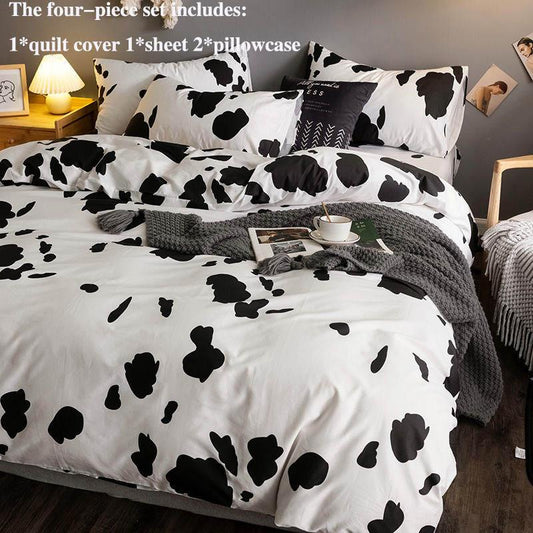 Four-piece Cotton Striped Simple Intellectual Style Bed Sheet Quilt Cover Pillowcase Set Household Bedding Double Bed