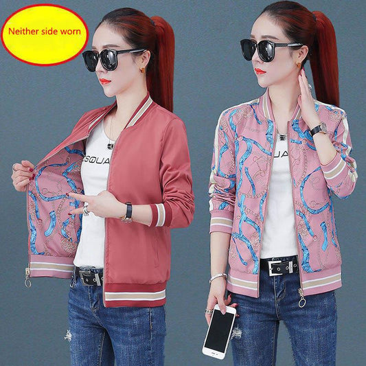Spring and Autumn Loose Two-sided Short Baseball Uniform Oversized Jacket Jacket Jacket Women