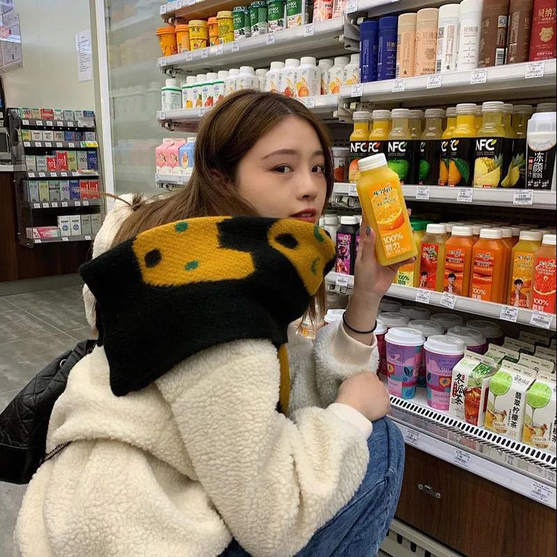 Autumn and Winter Korean Printed Knitted Wool Scarf Thickened Warmth and Long Scarf Shawl