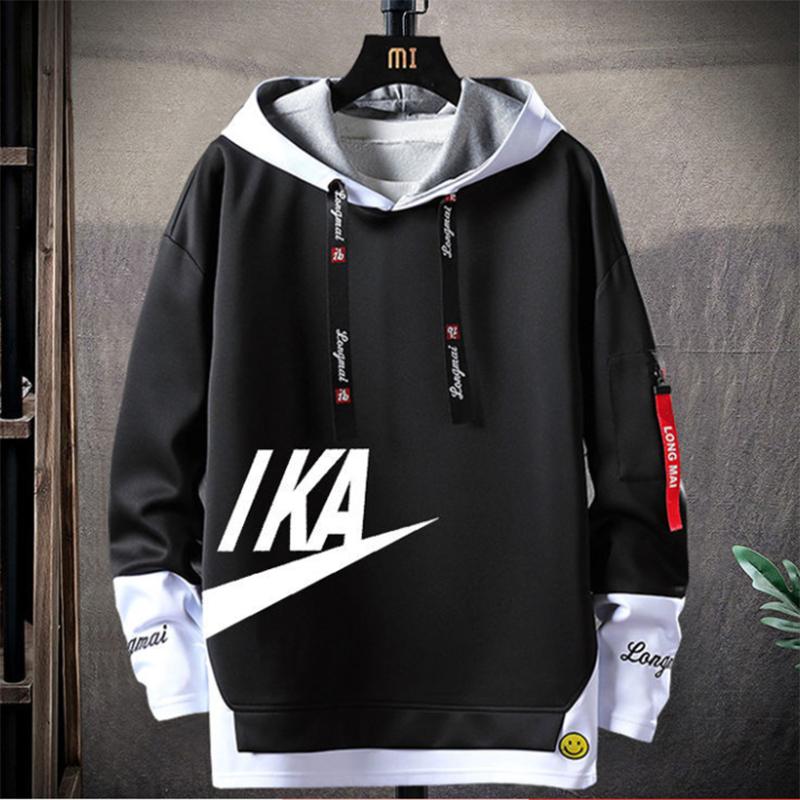 Sports and Leisure Hooded Sweater Men Loose Wild Trend Fake Two-piece Hoodie Autumn