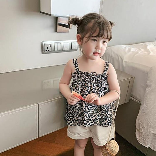 Children Dress Girls Summer Thin Dress Suspender Dress Floral Strapless Princess Dress Ruffled Vest Skirt