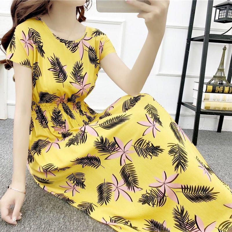 Summer Ethnic Style Cotton Silk Floral Dress Seaside Vacation Cotton Fairy Skirt Large Size Printed Vest Mid-length Skirt