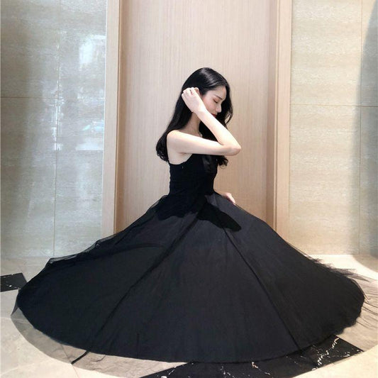 French Skirt Fairy Super Fairy Black Suspender Skirt Mesh Long Skirt Niche Dress Suspender Small Dress Dress Female Elegant and Sexy