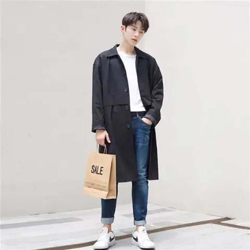 2021 Spring and Autumn New Single-breasted Mid-length Windbreaker Men's Loose British Style Casual Jacket