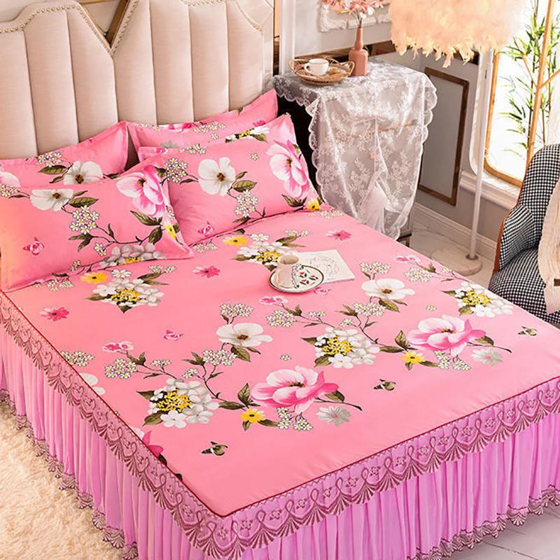 Skin-friendly Bed Skirt Bedspread Sheets Non-slip and Dust-proof Bed Sheet Protective Cover Bed Skirt Three-piece Bedding