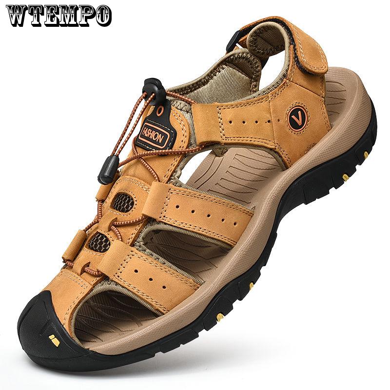 Summer Wading Shoes Genuine Leather Flat Sandals Breathable Beach Shoes Casual Hiking Shoes