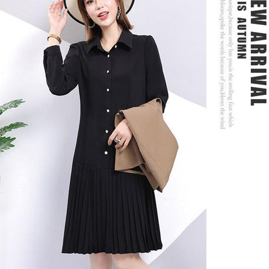 Send Belt Spring and Autumn New Women's Long-sleeved Dress Temperament Waist Waist Vest Shirt Two-piece A-line Base Dress