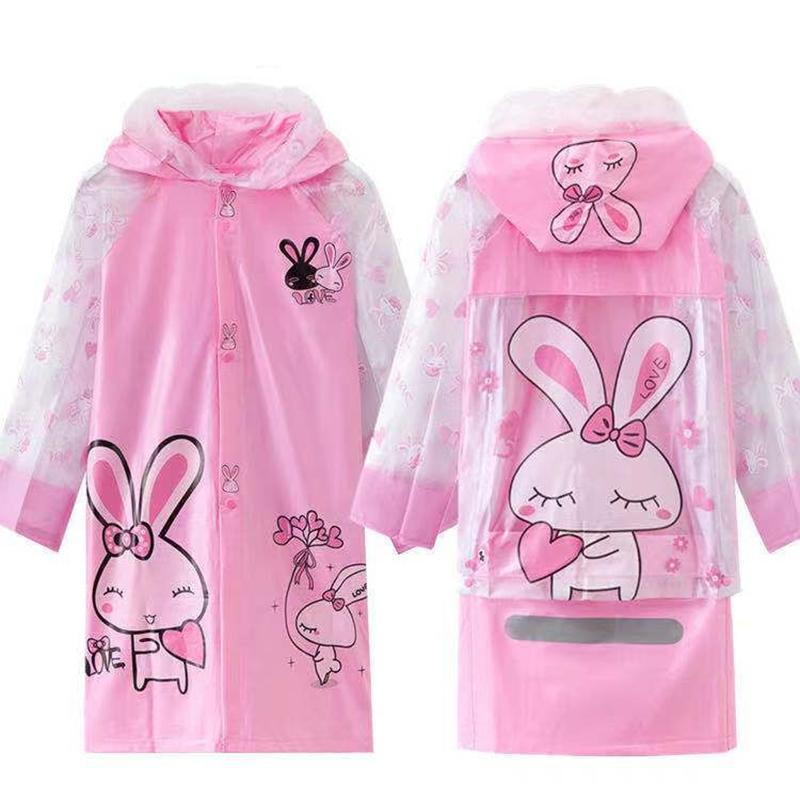 Rain Coat for Kid Pink Rabbit Lovely Waterproof Clothes Children Suit 90-155cm Windproof Hooded Cartoon Printed Raincoats