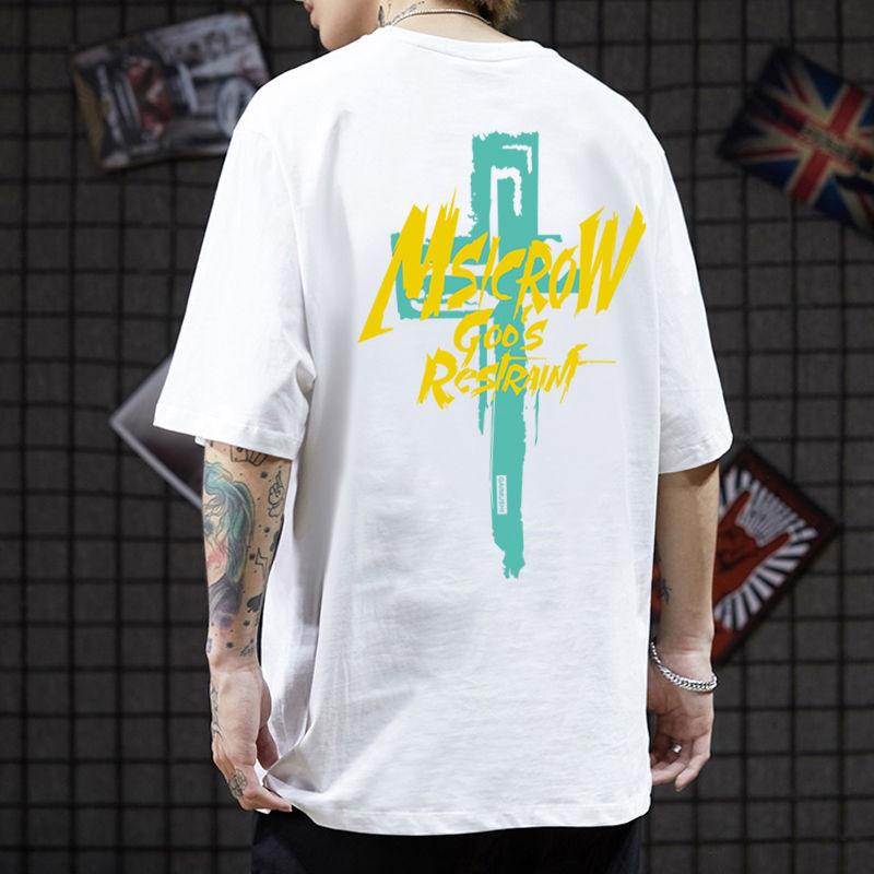 Men's short-sleeved T-shirt men's half-sleeved T-shirt street personality clothing cotton large size