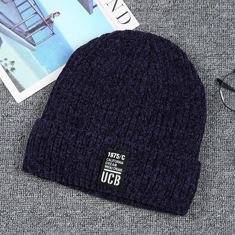 Winter Men's Knitted Hats To Keep Warm and Velvet Hedging Woolen Caps Thick Korean Version of Ear Protection Youth Cycling Men's Cotton Hats