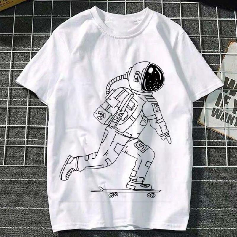Astronaut Short-sleeved T-shirt Men's Summer Print All-match T-shirt Couple Outfit