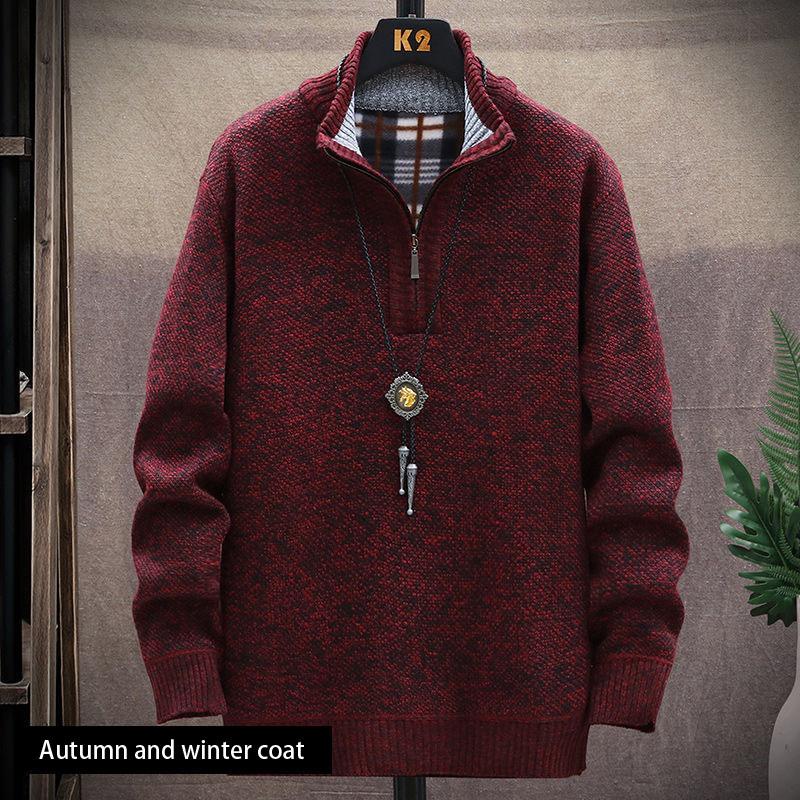 Men's Knitted Sweater Cardigan Trend Autumn and Winter Jacket Plus Velvet Padded Jacket Top
