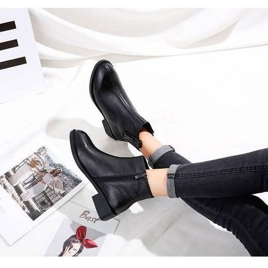 Fashion Patent Leather Ankle Boots Thick Heel Chelsea Boots Elastic Fabric Women Boots Ladies Shoes