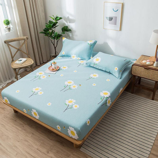 Three-piece Cotton Bed Sheet Pillowcase Thick Non-slip Protective Cover Cotton Bedspread Mattress Cover