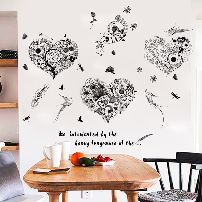 Flower bird dish heart wall stickers bedroom living room window study TV sofa background decoration