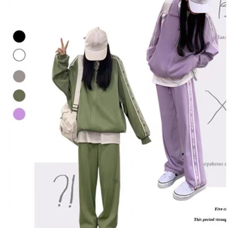 Salt Series Fried Street Casual Sportswear Suit Women's Autumn Loose Large Size Zipper Style Fashion Sweater Two-piece Ins Tide