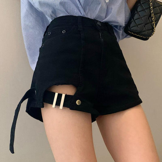 Girl Plus Size Denim Shorts Women Ins High Waist Slim Stretch Summer Student Loose Wide-leg A-line Pants