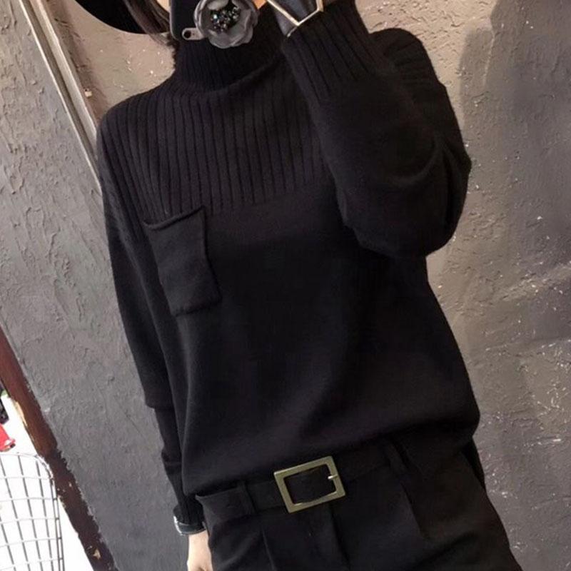 Spring and Autumn Loose Turtleneck Sweater Pullover Knit Solid Color Bottoming Shirt Simple Casual Women Sweater
