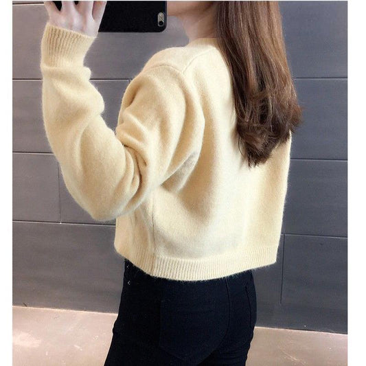 Twist Knitted Jacket Autumn and Winter Short Sweater Loose Cardigan Outer Wear