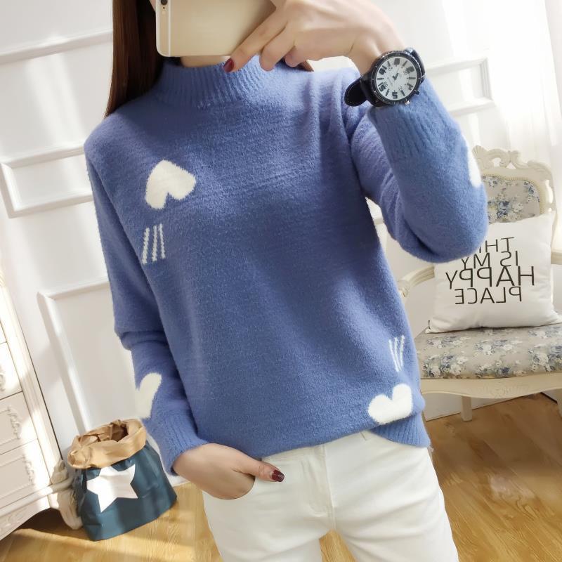Autumn and Winter Half-turtleneck Sweater Sweet and Cute Girl College Style Warm Base Sweater