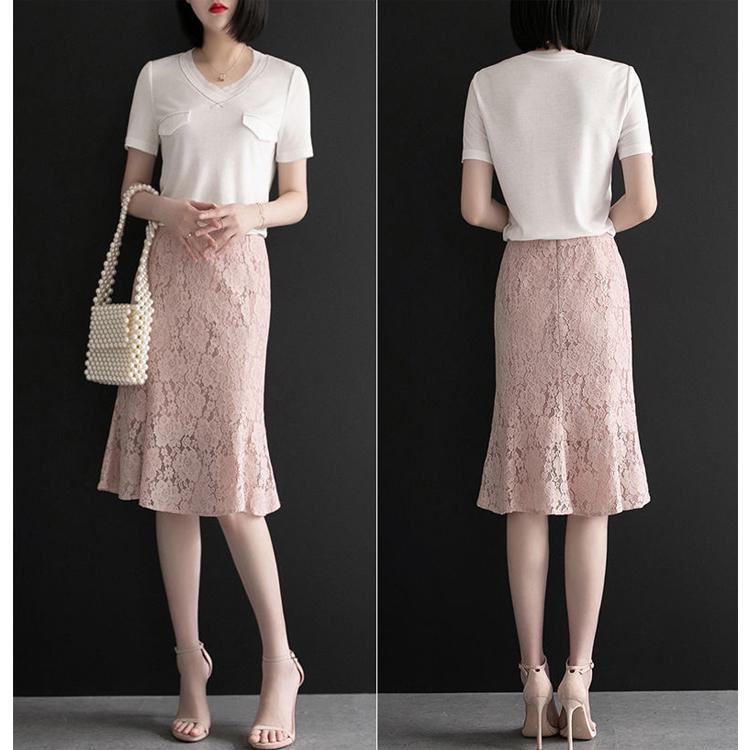 Lace Skirt Women Elegant Summer High Waist Pencil Skirts Fashion Korean Style Hollow Out Office Ladies Female Clothing