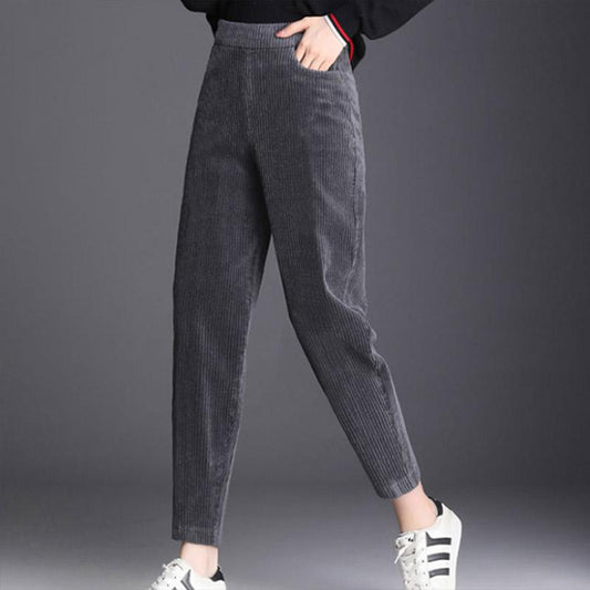 Corduroy Women's Trousers Lamb Hair Lining Gray Warmth and Velvet Thick Casual Pants All-match Outer Wear Thin Trousers
