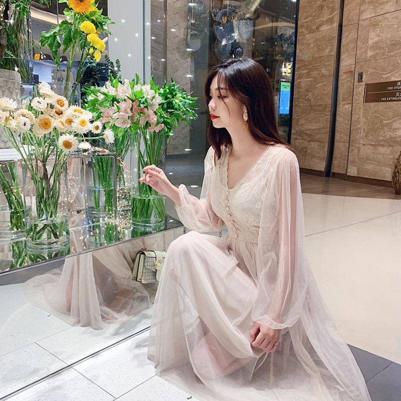 Sexy Women Plus Size Hight Waist Silk Dress Vintage Mesh Casual Fashion Evening Dress