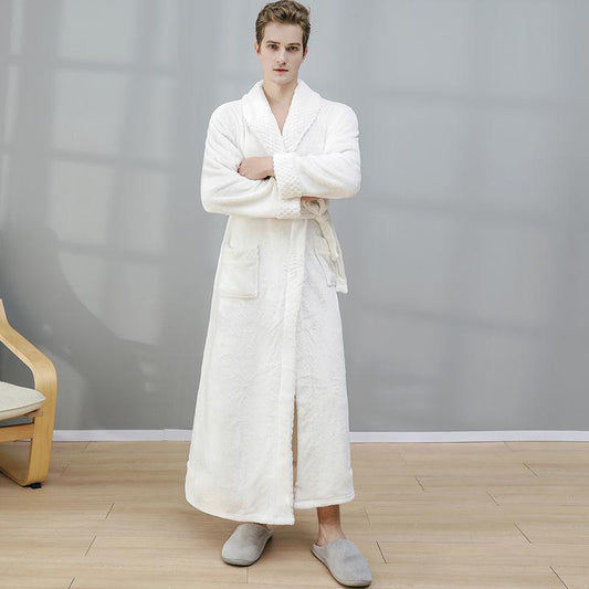 Luxury Nightgown Men's Autumn and Winter Long Coral Fleece Thick Warm Flannel Bathrobe Zipper Home Pajamas Skirt