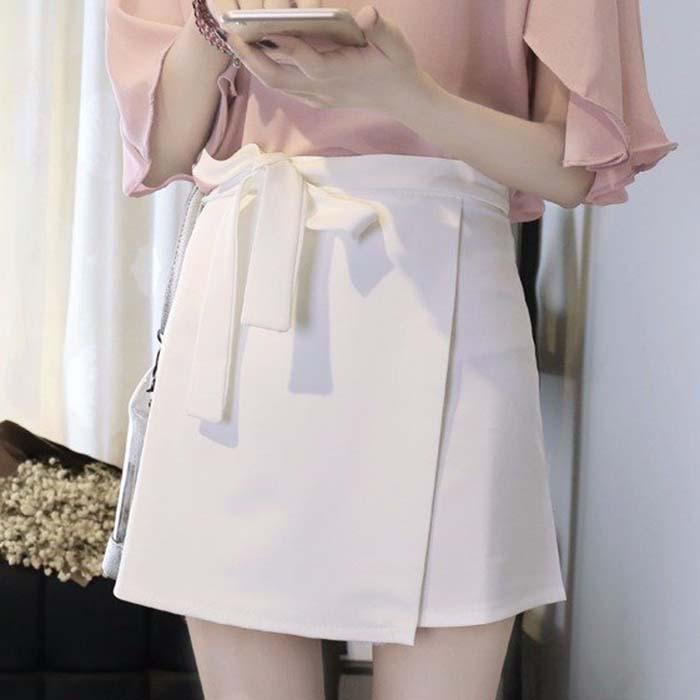 S-2XL Women Anti-light Bow Skirt Solid Color High Waist Sexy Mini A-line Skirt Hip Skirts