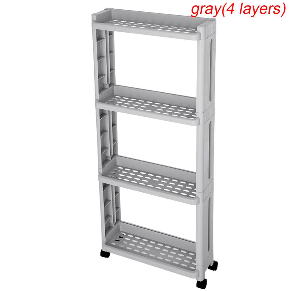 2/3/4 Layer Kitchen Storage Rack Fridge Side Shelf Removable with Wheels Bathroom Organizer Holder