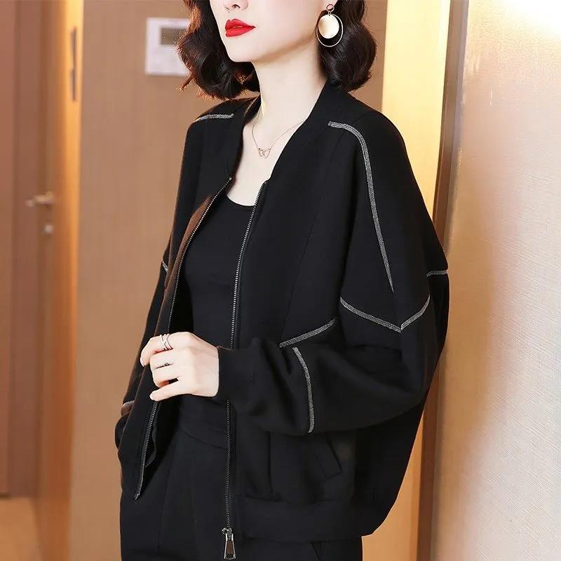 Black Thin Short Coat Women's Spring and Autumn Casual Loose Baseball Uniform Jacket Top