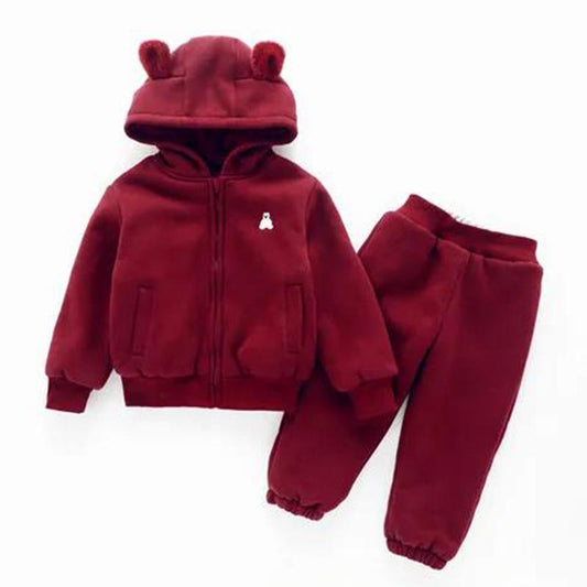 Boys and Girls Baby Plus Velvet Padded Sweater Suit Children's Two-piece Suit Autumn and Winter Suit Children's Cotton Jacket