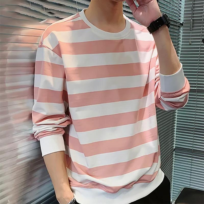 Men's Sweater Black and White Striped Round Neck Sweatshirts Autumn Loose Large Size Bottoming Shirt Handsome Top