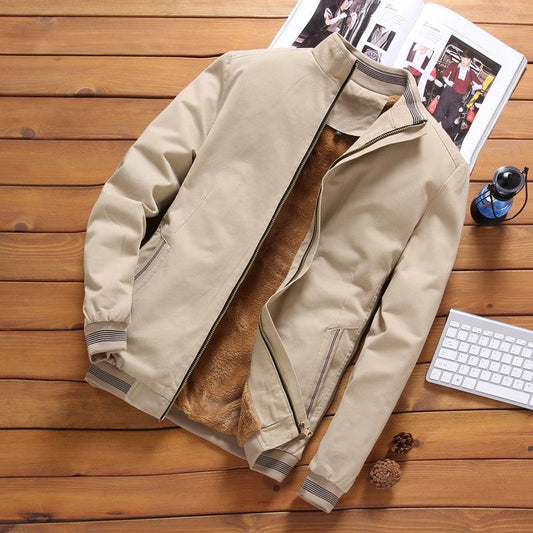 Autumn and Winter Men's Jacket Stand Collar Casual Loose Middle-aged Plus Velvet Thick Thermal Insulation Cotton Coat